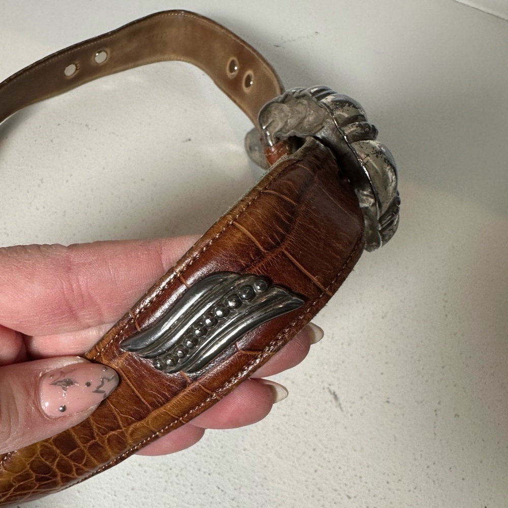 Vintage Western Croc-Embossed Leather Belt w/ Ornate Silver Buckle Women’s 32 - Picture 3 of 6